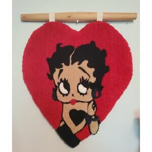 Retro Betty Boop Heart Shaped Wall Decor Or Rug Unique Hand Made Felt Backed